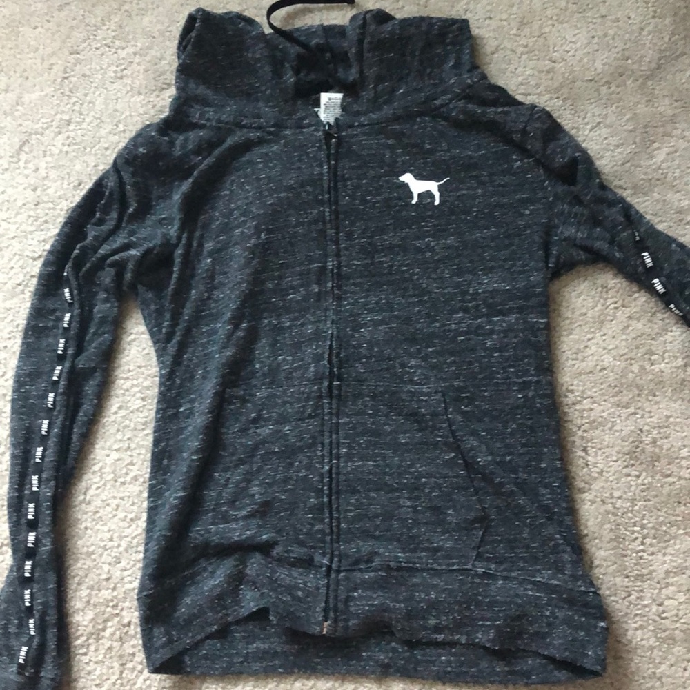 PINK grey/black zip up hoodie